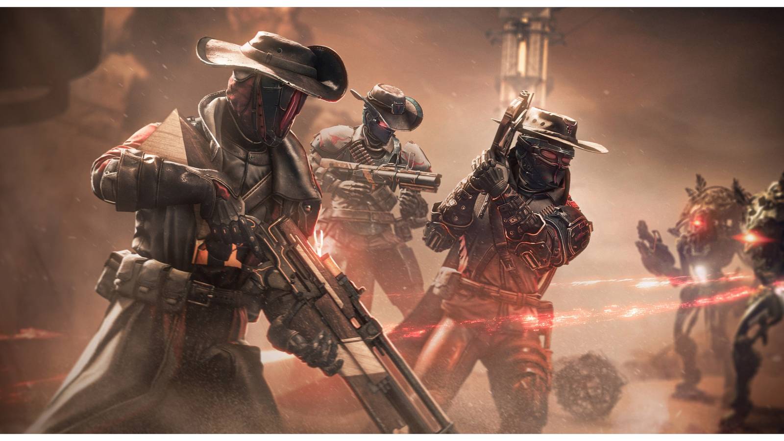 cowboy hunter, titan and warlock in the spire of the watcher dungeon