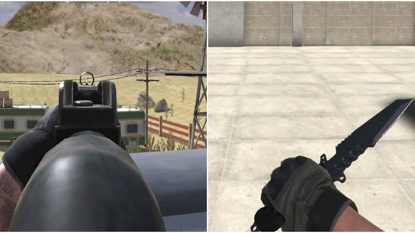 Aiming and wielding a knife in Combat Master.