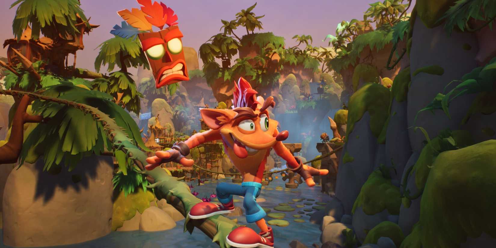 Crash grinding on a vine in Crash Bandicoot 4 