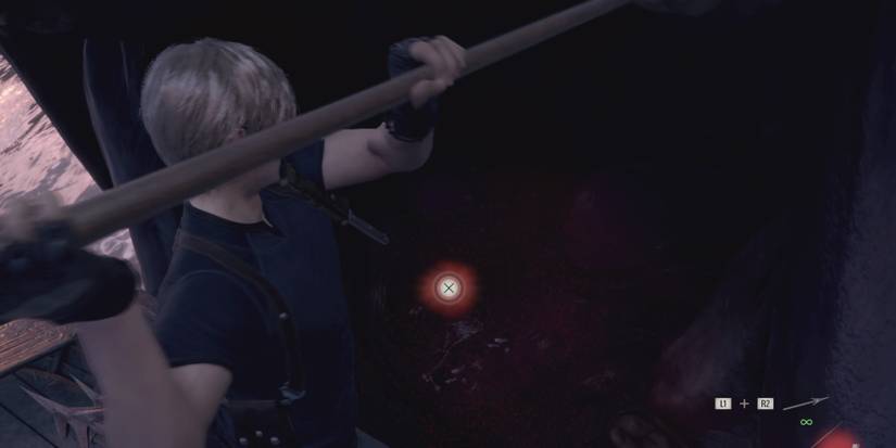 Leon prepares to stab Del Lago with a harpoon in Resident Evil 4 remake