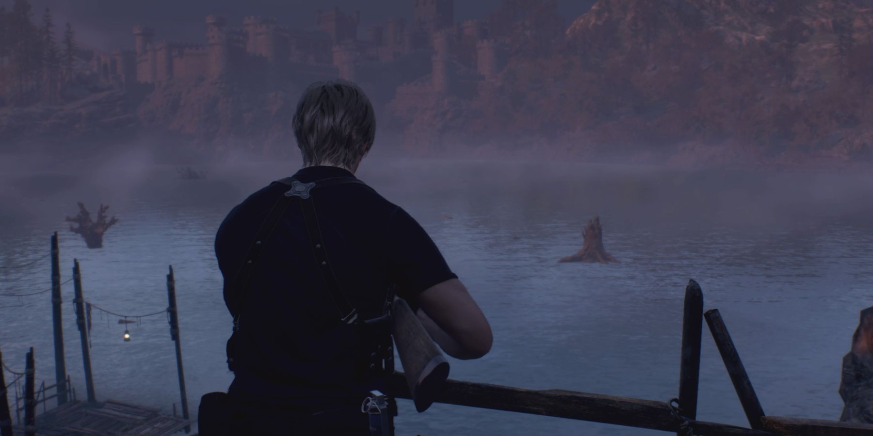Leon stares at the Lake in Resident Evil 4 remake