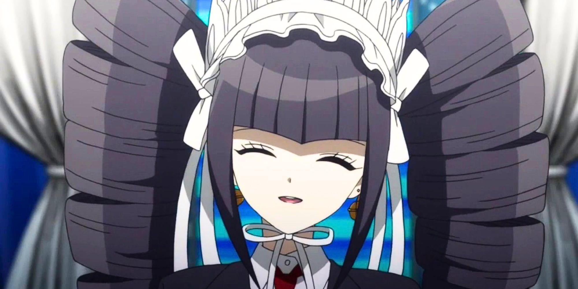 Danganronpa Celestia Ludenberg smiling with blue background