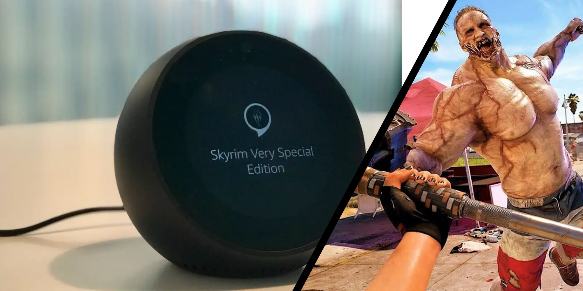 Dead Island 2 - Skyrim Alexa Edition Next To Promo Image Of Player Fighting Zombie In Dead Island 2