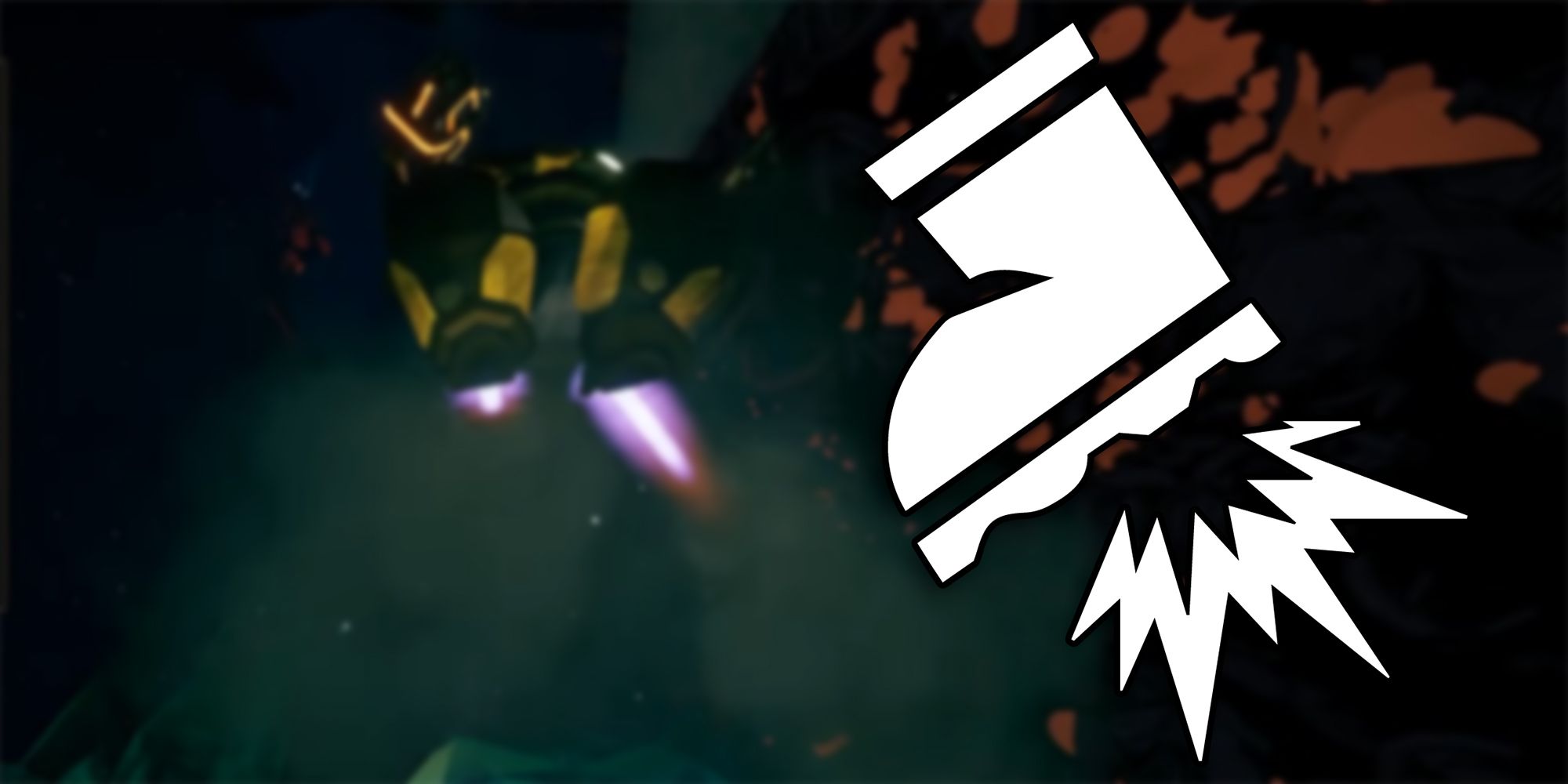 Deep Rock Galactic - Hover Boots Perk Icon PNG Over Image Of Camera Looking Up At Player Using Hover Boots