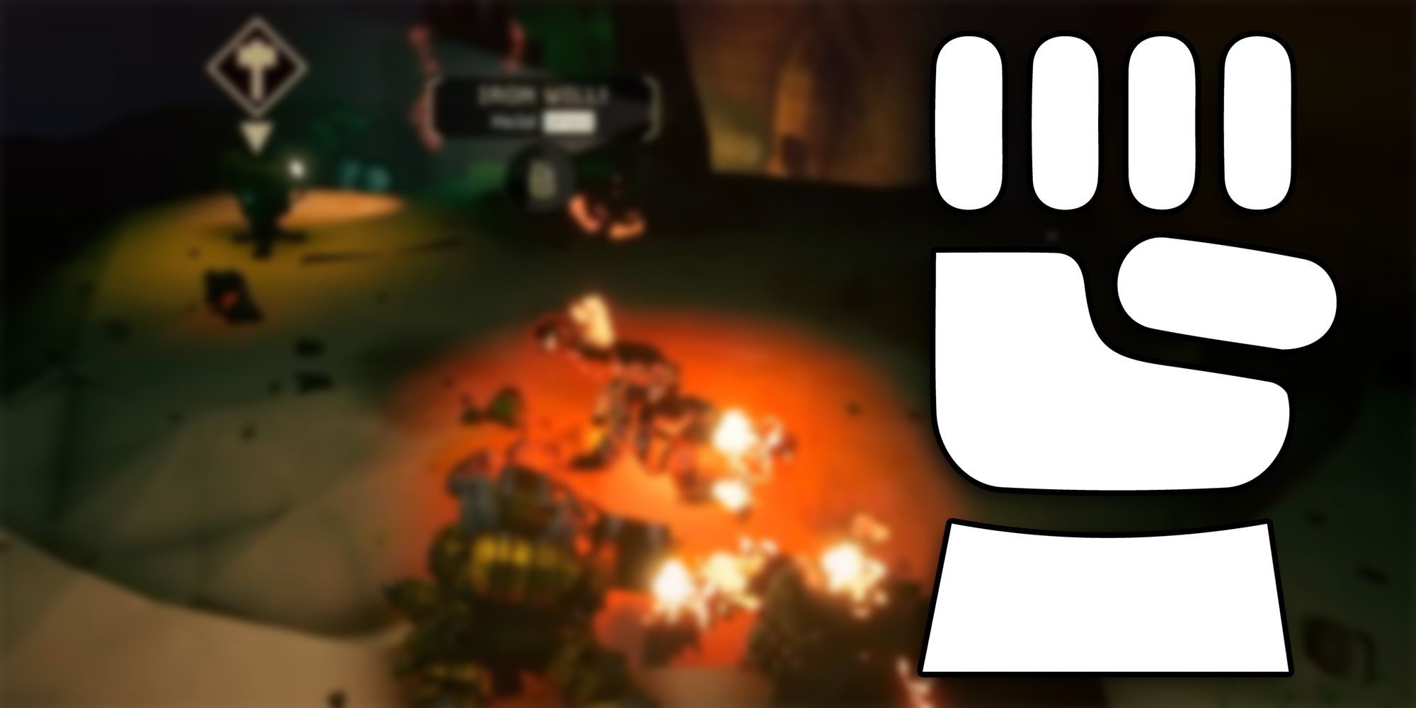 Deep Rock Galactic - Iron Will Perk Icon PNG Over Image Of Player About To Revive Themselves With Iron Will
