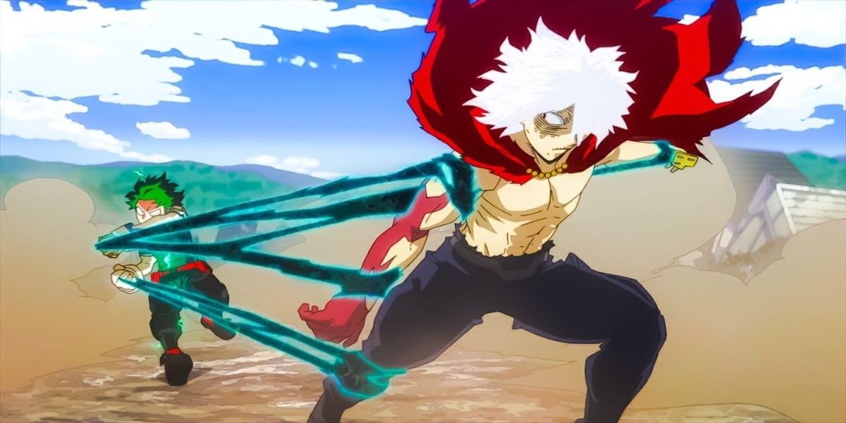 Deku pulling Shigaraki with blackwhip