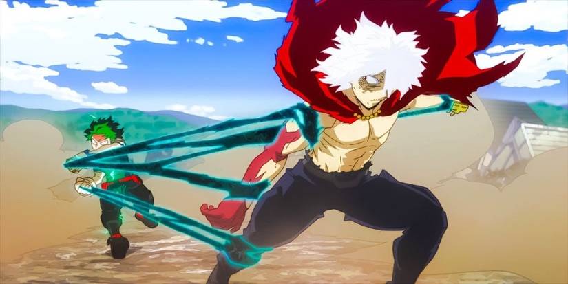 Deku pulling Shigaraki with blackwhip