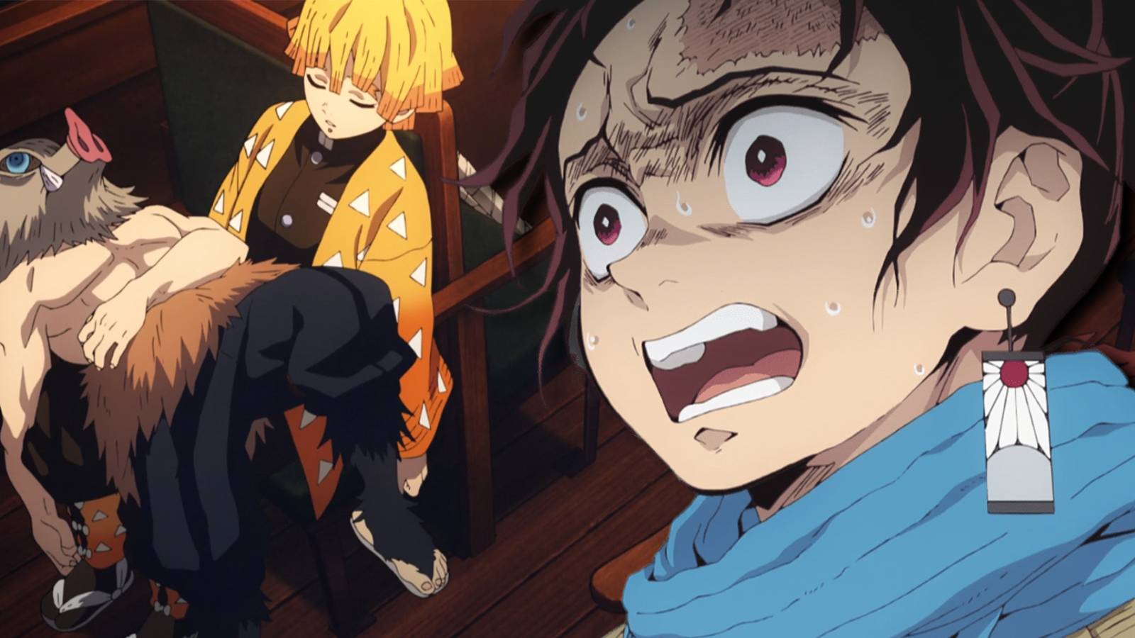Demon Slayer - Tanjiro Distraught Seeing Zenitsu And Inosuke Alseep Saddest Deaths List Header Image