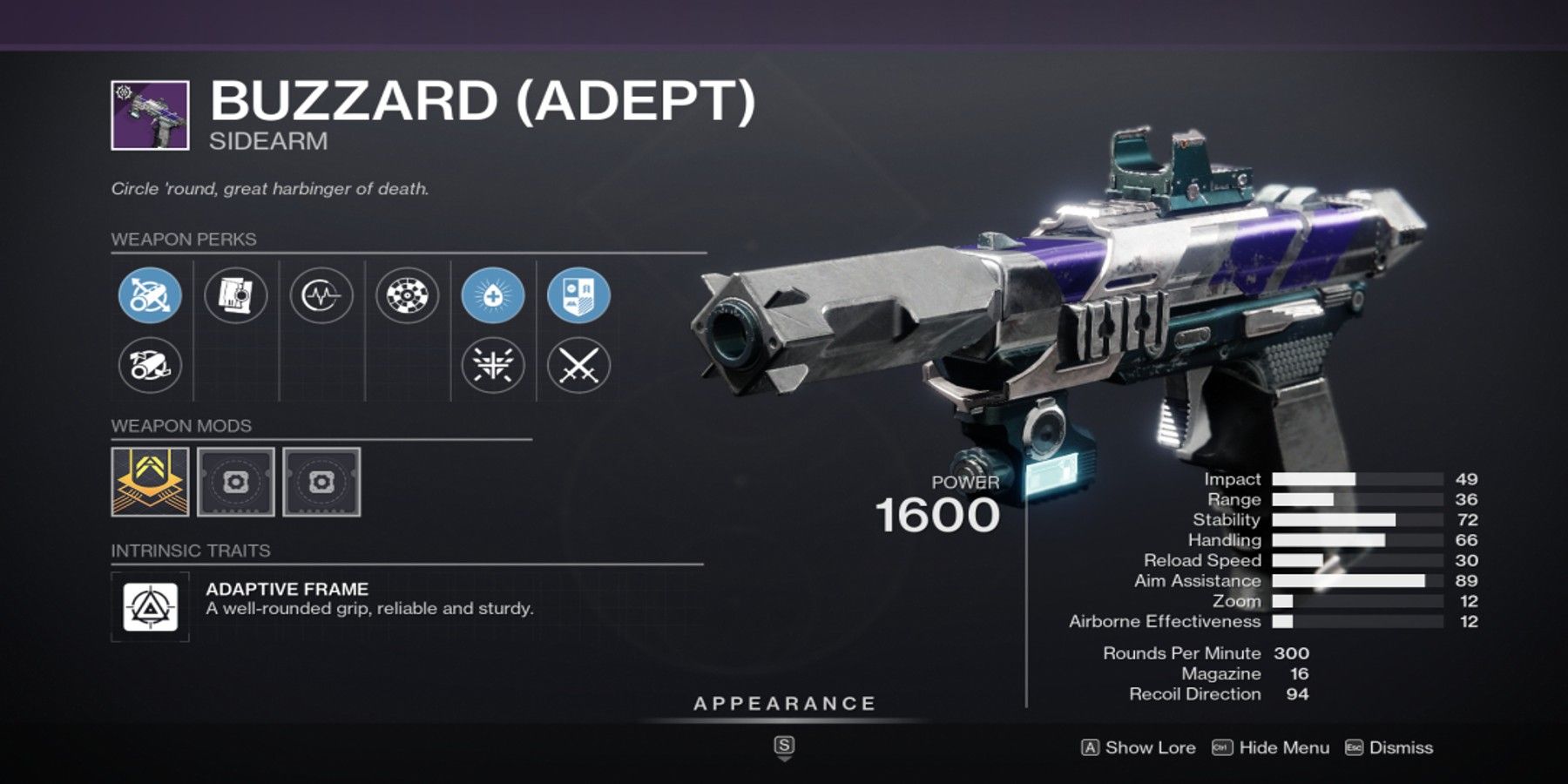 Destiny 2-Buzzard Vanguard Sidearm (Adept)