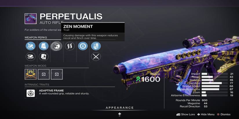 Destiny 2-Perpetualis-Perk Screen