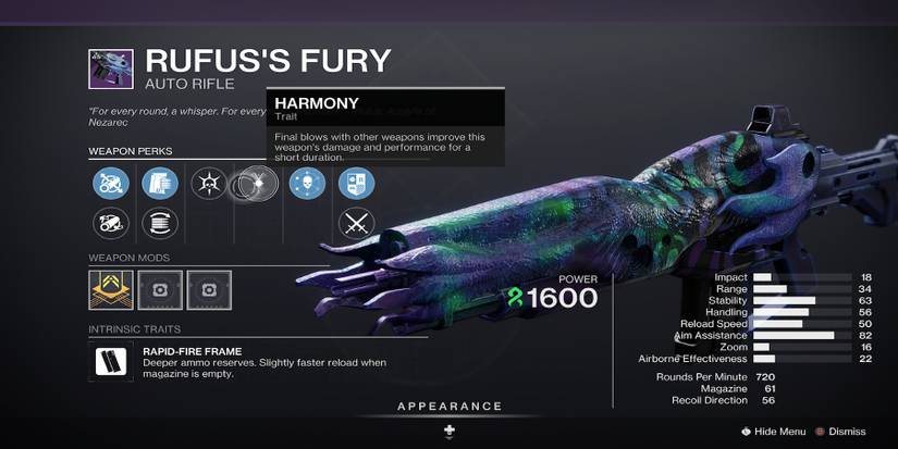 Destiny 2-Rufus Fury-Root of Nightmares Raid-Perk Screen