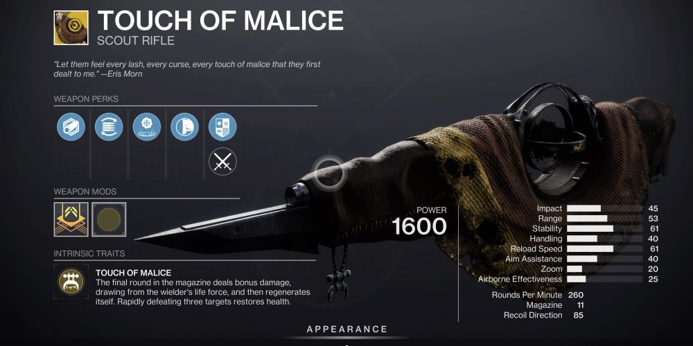 touch of malice in destiny 2