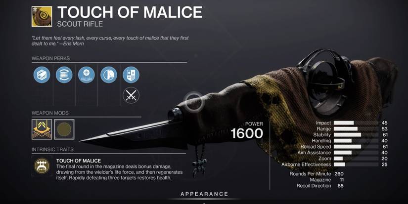 touch of malice in destiny 2
