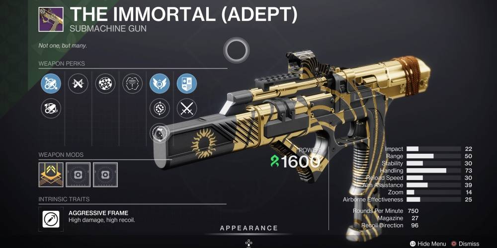the immortal adept submachine gun
