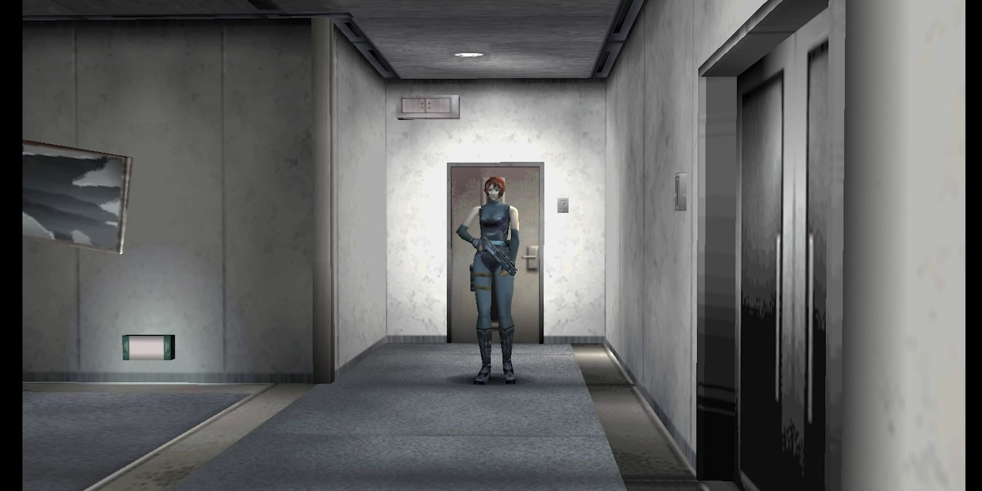 Regina in an interior hallway in Dino Crisis