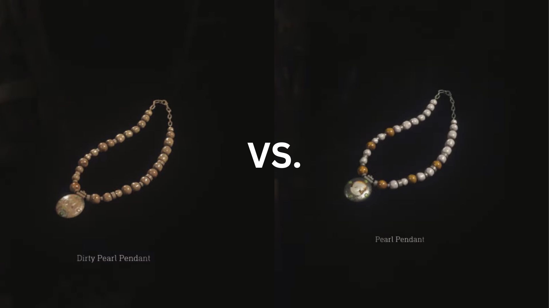 image comparing a clean pearl pendant with a dirty one in the re4 remake.