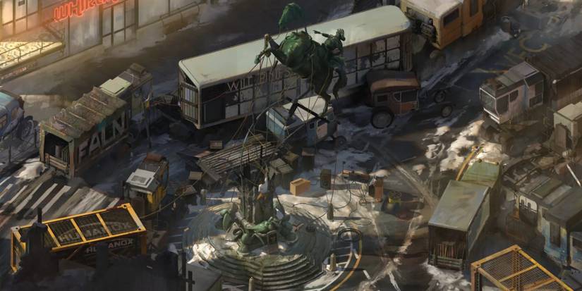 Ramshackle town square In Disco Elysium