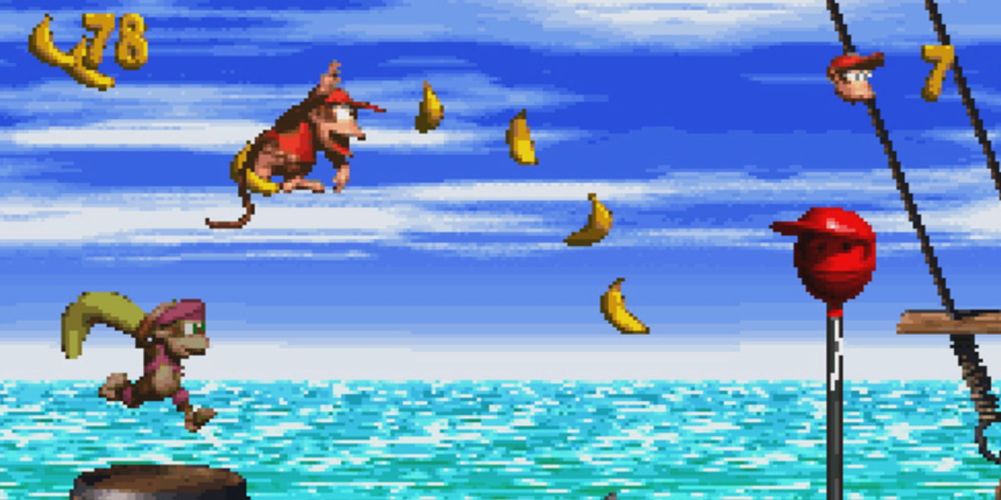 Dixie Kong and Diddy Kong in Donkey Kong Country 2: Diddy's Kong Quest