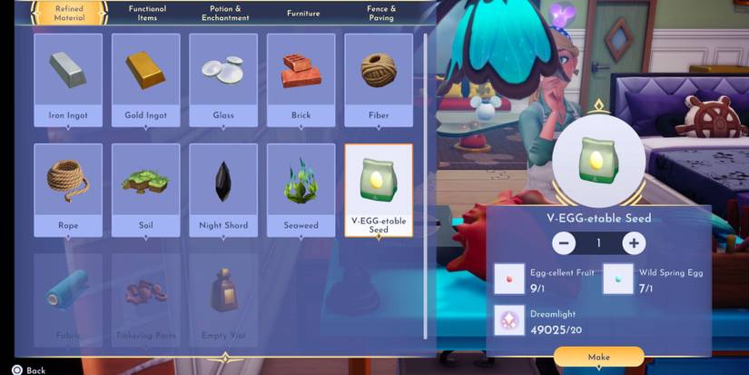 dreamlight valley spring v-egg-etable seed recipe