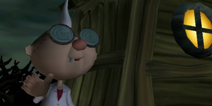 Professor E Gadd outside his shack