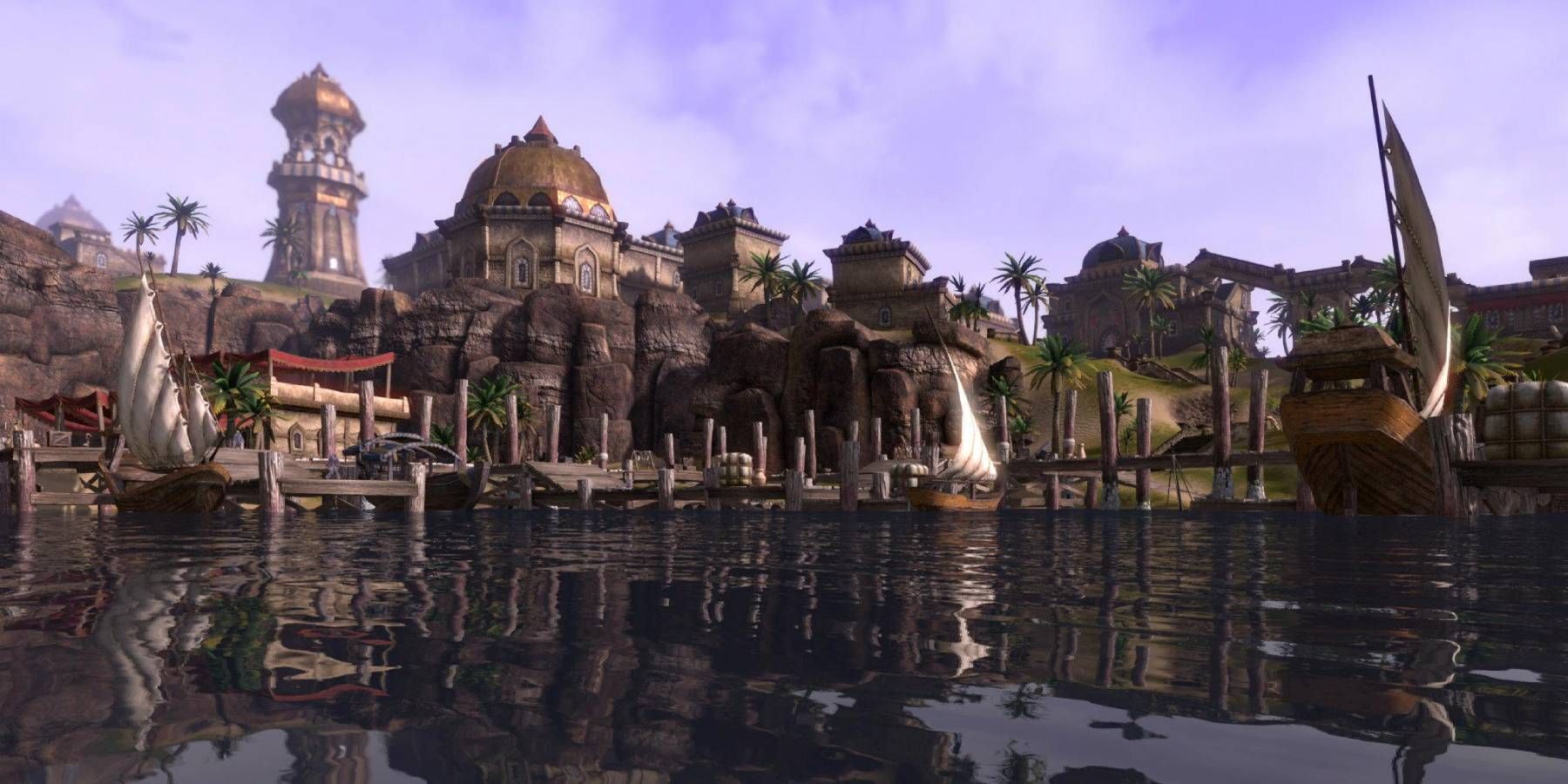The docks at the city of Sentinel in Hammerfell from The Elder Scrolls