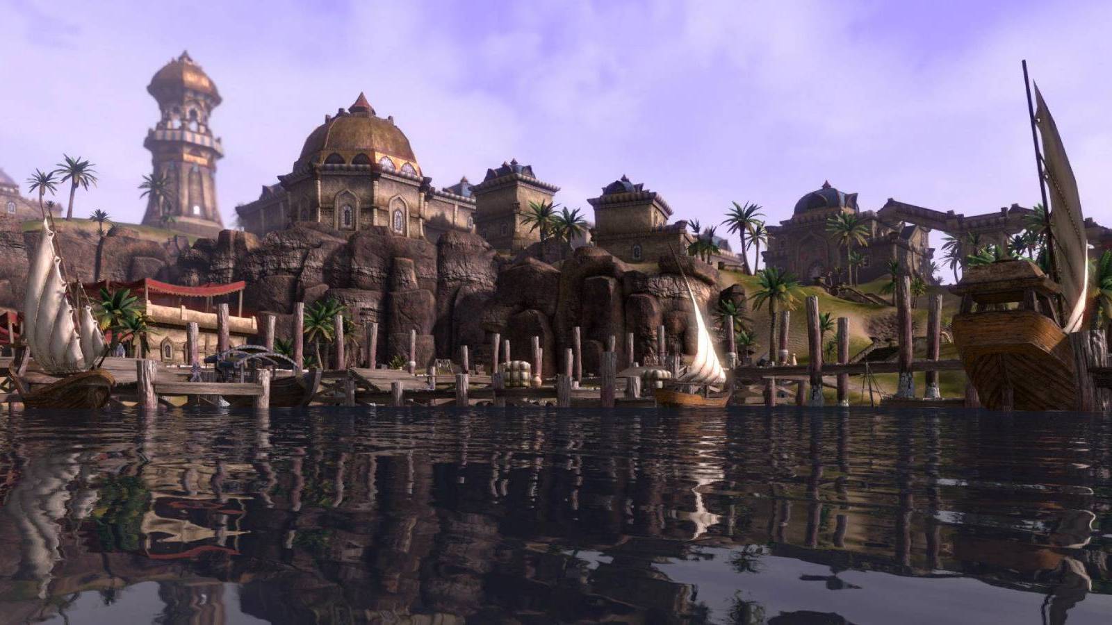 The docks at the city of Sentinel in Hammerfell from The Elder Scrolls