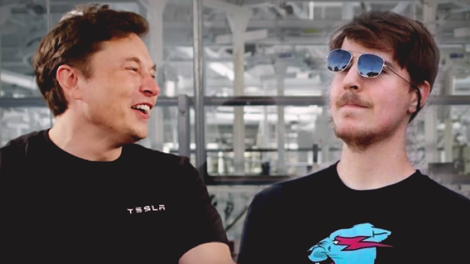 Elon Musk smiling at MrBeast composite