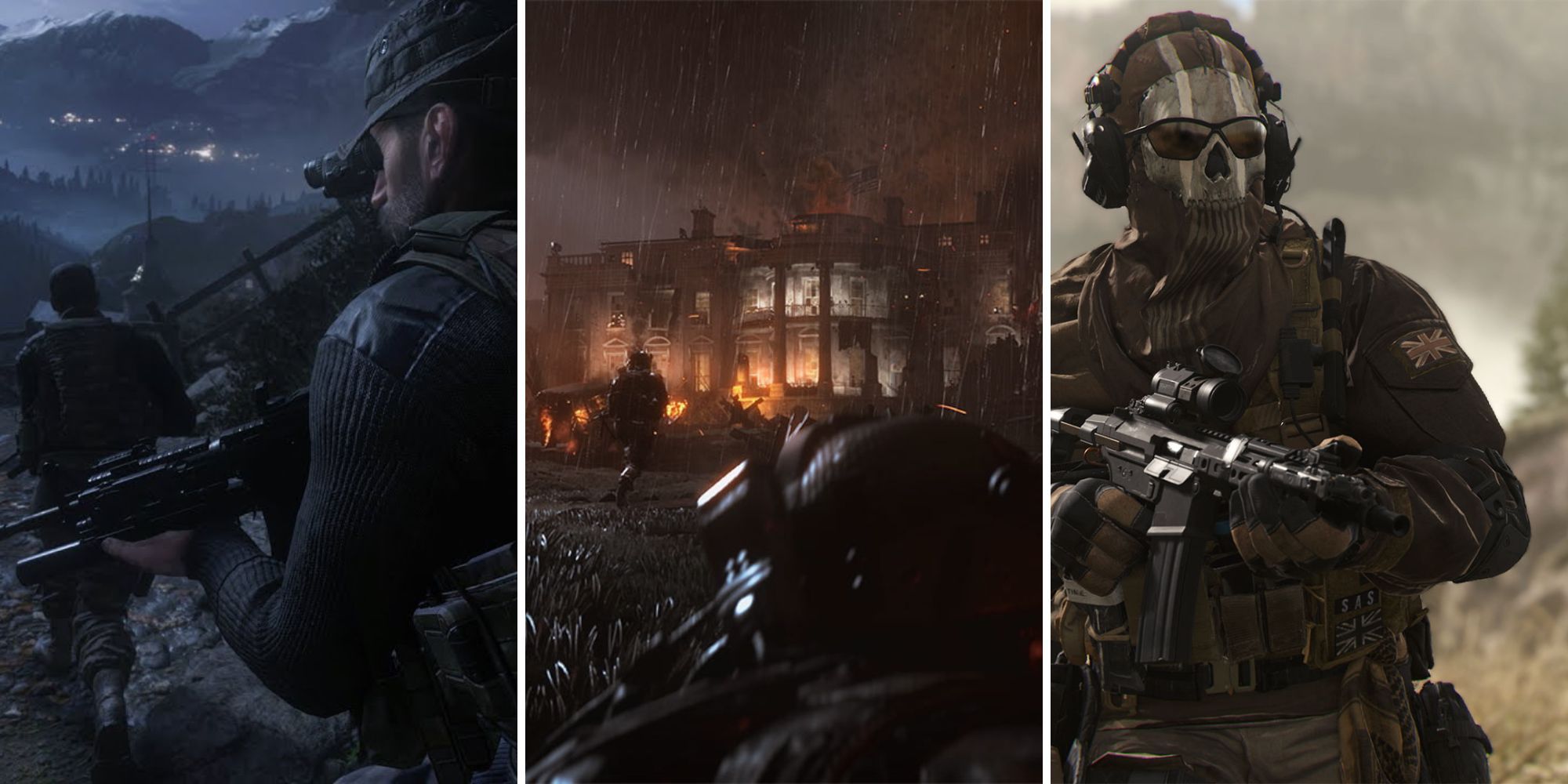 A grid showing the call of duty games Call of Duty: Modern Warfare Remastered, Call of Duty: Modern Warfare 2 Remastered, and Call of Duty: Modern Warfare 2 (2022)