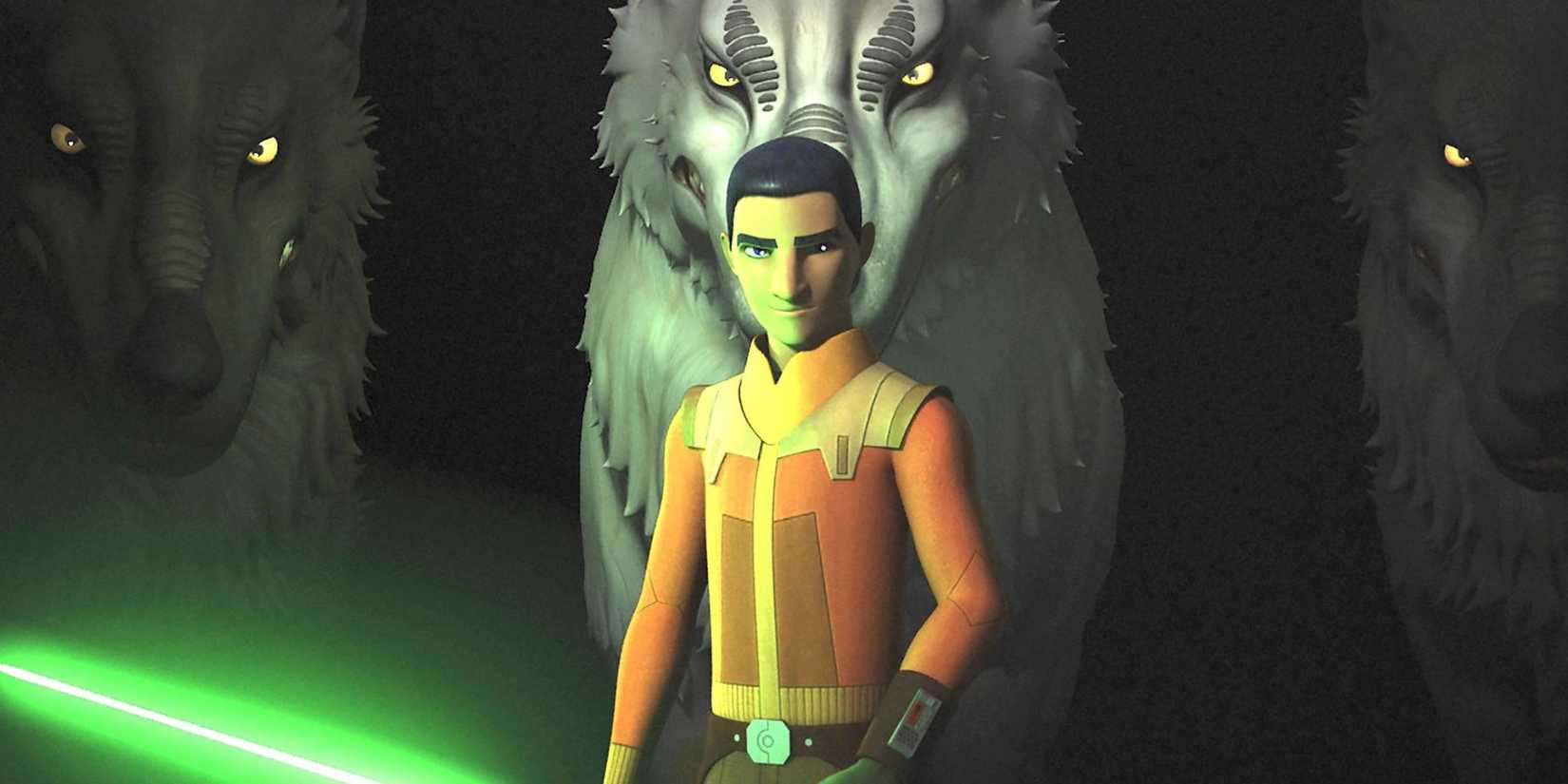 Ezra Bridger stands with the Loth Wolves in Star Wars Rebels