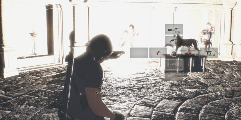 Leon throws a Flash Grenade in Resident Evil 4 remake