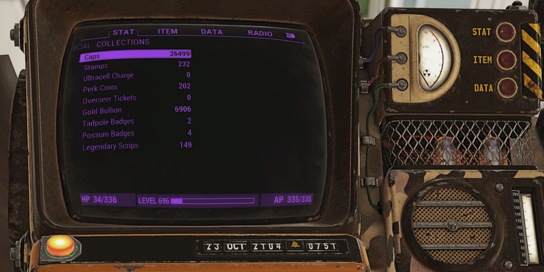 Fallout 76 Pip Boy Collections Tab Currency Inventory
