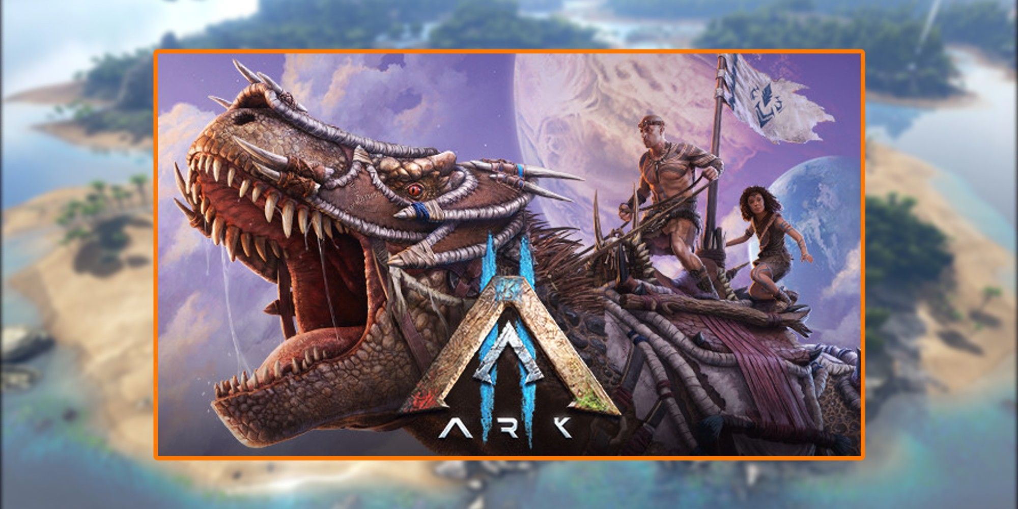 ARK 2 promo art with the island map behind it