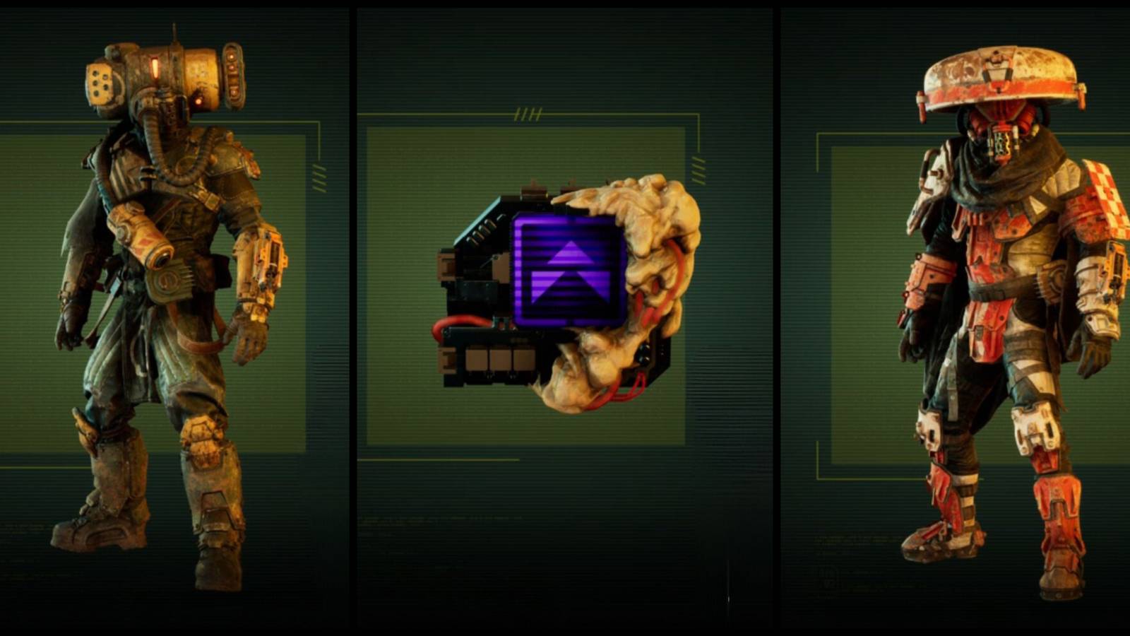 The Ironside and Kamaitachi suits alongside a Biolink from Meet Your Maker