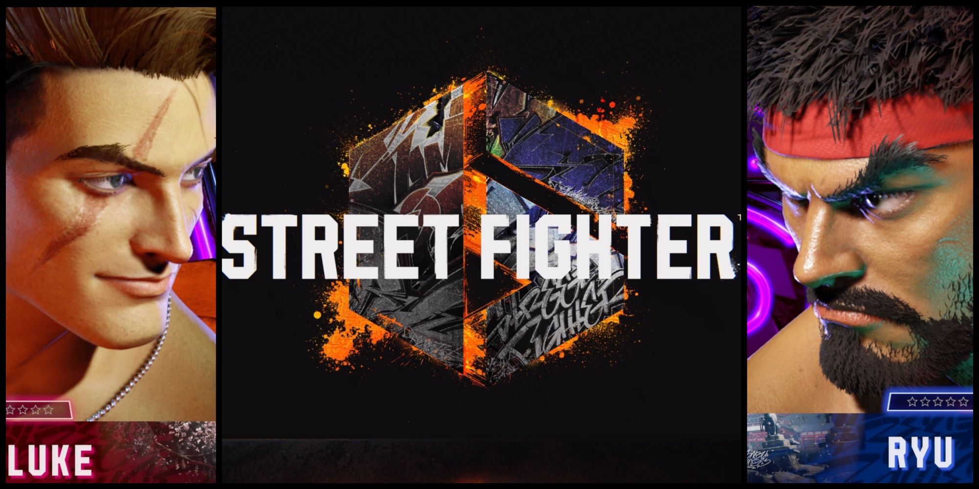 The title for Street Fighter 6 alongside characters Luke and Ryu