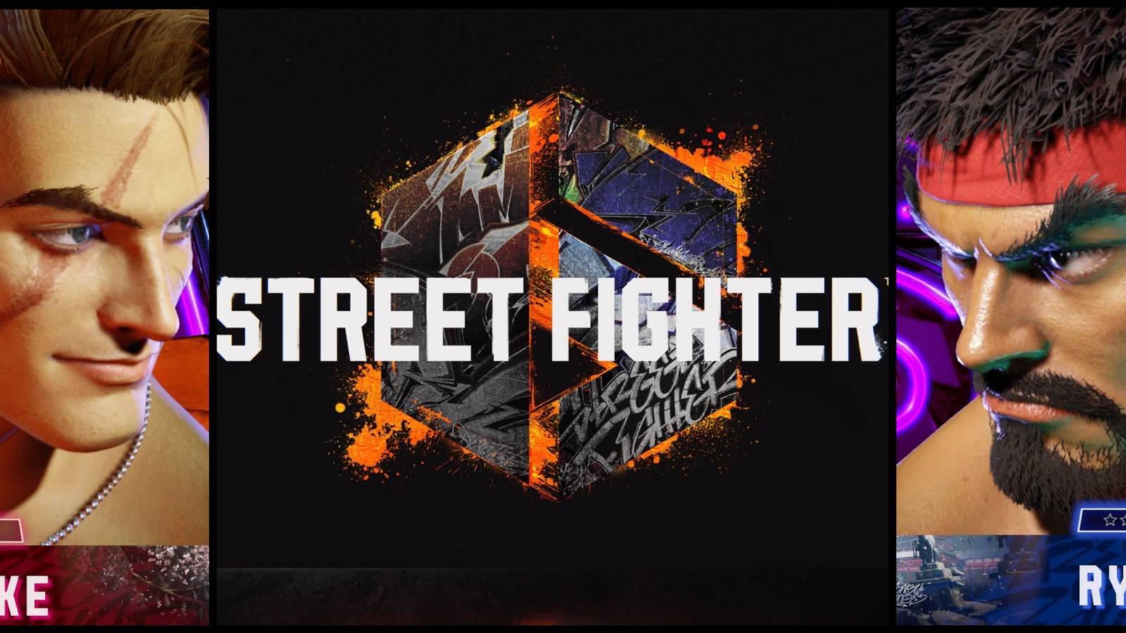 The title for Street Fighter 6 alongside characters Luke and Ryu