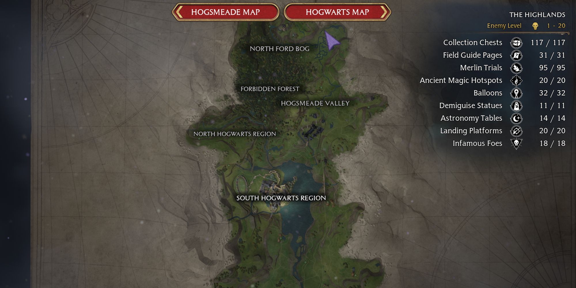Hogwarts Legacy Exploration Map