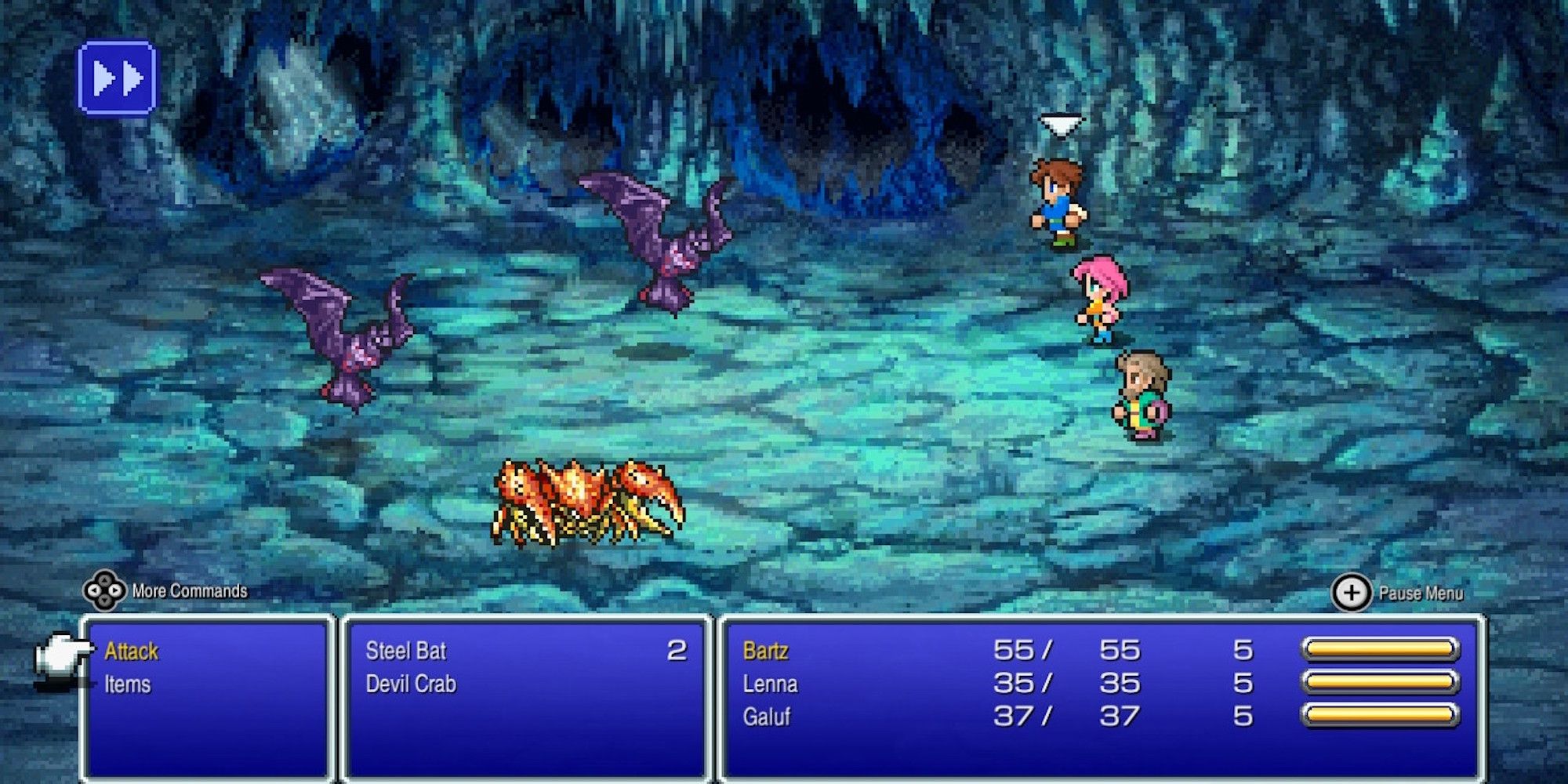 Fighting a battle in Final Fantasy 5
