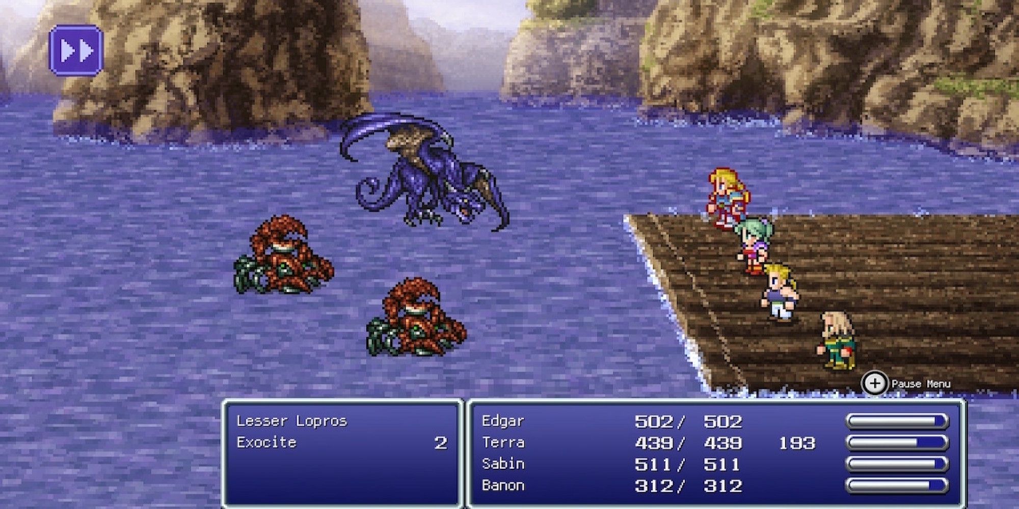 Fighting a battle in Final Fantasy 6