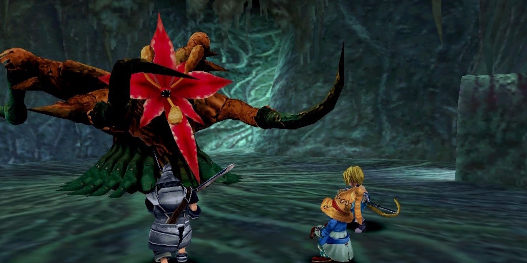 Fighting a boss in Final Fantasy 9