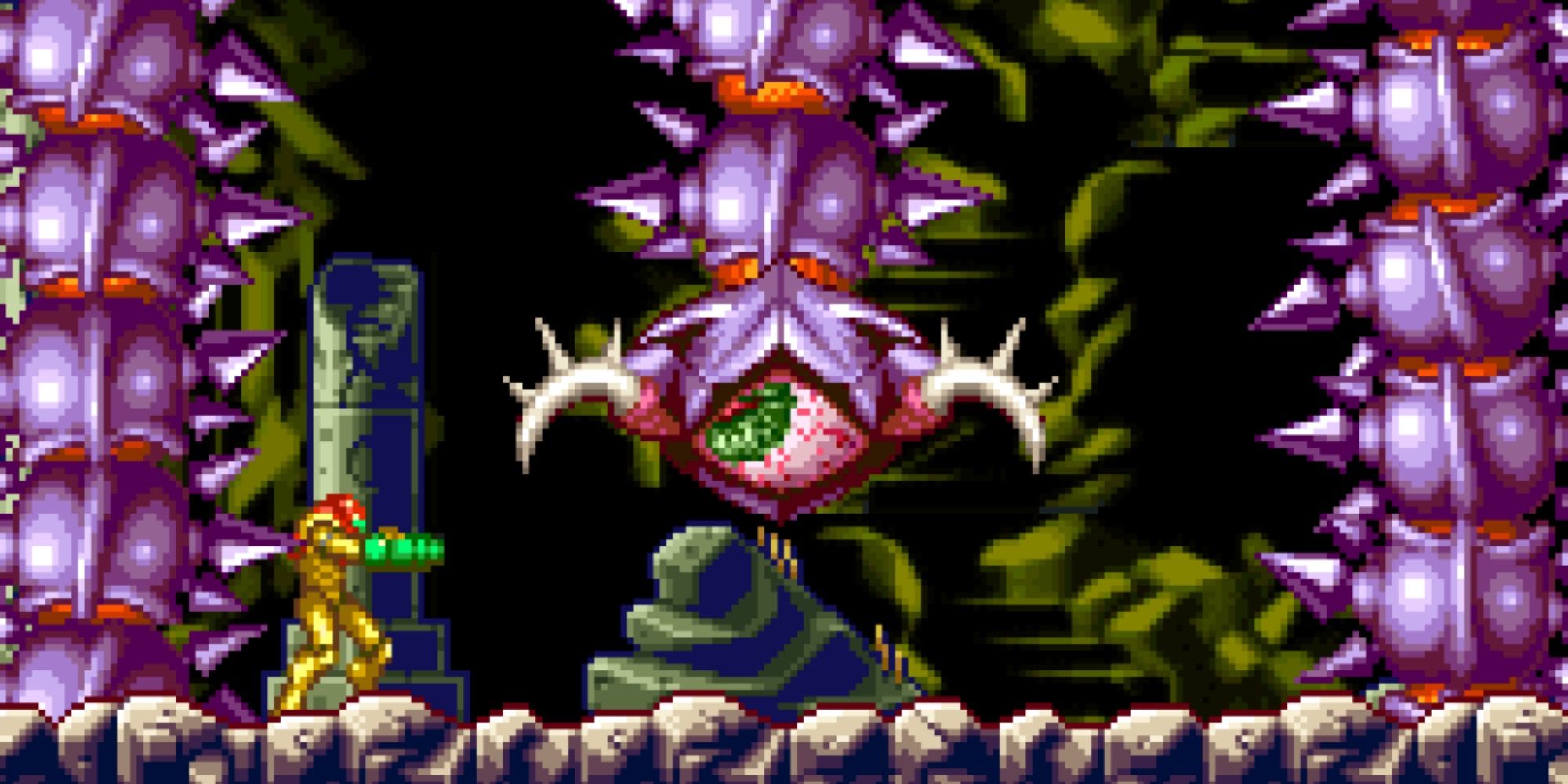 Fighting a boss in Metroid Zero Mission