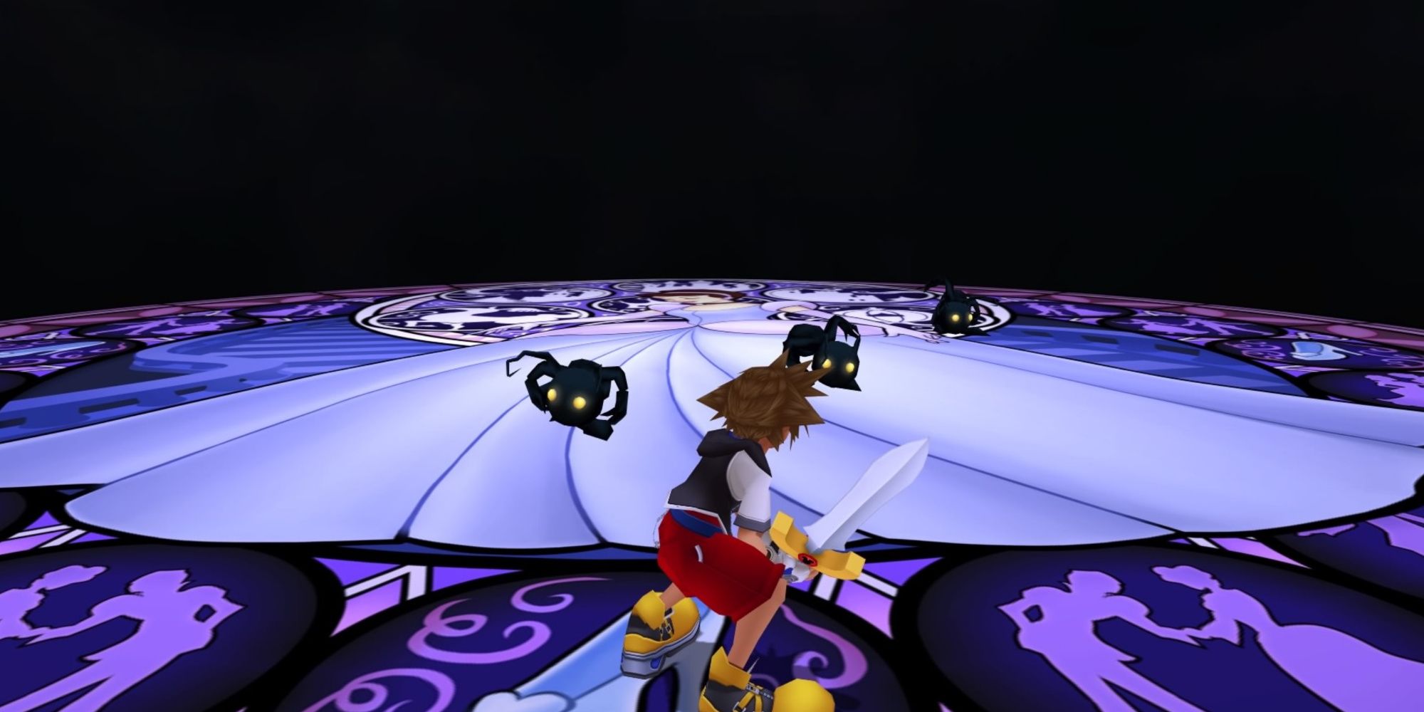 Fighting enemies in Kingdom Hearts