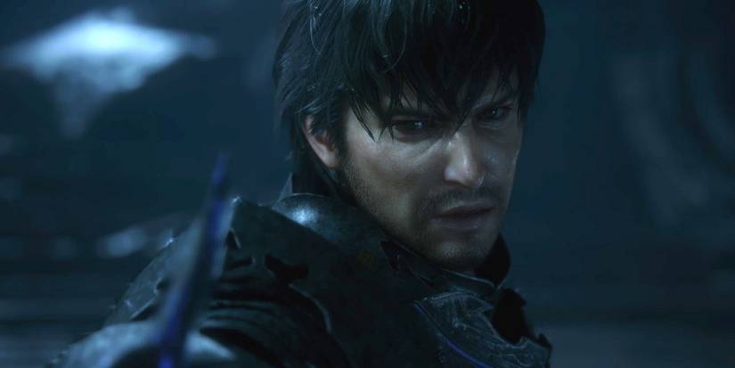 A screenshot of Final Fantasy 16 featuring an aged Clive at night.