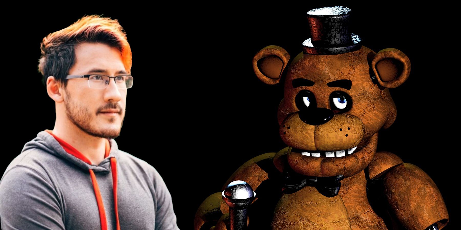 Image from Five Nights at Freddy's with YouTuber Markiplier to one side.