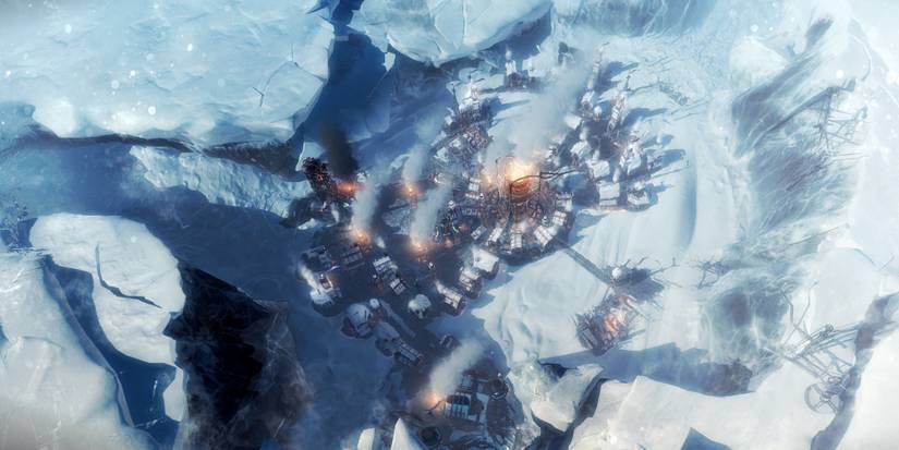 A factory in the middle of a frozen tundra in Frostpunk