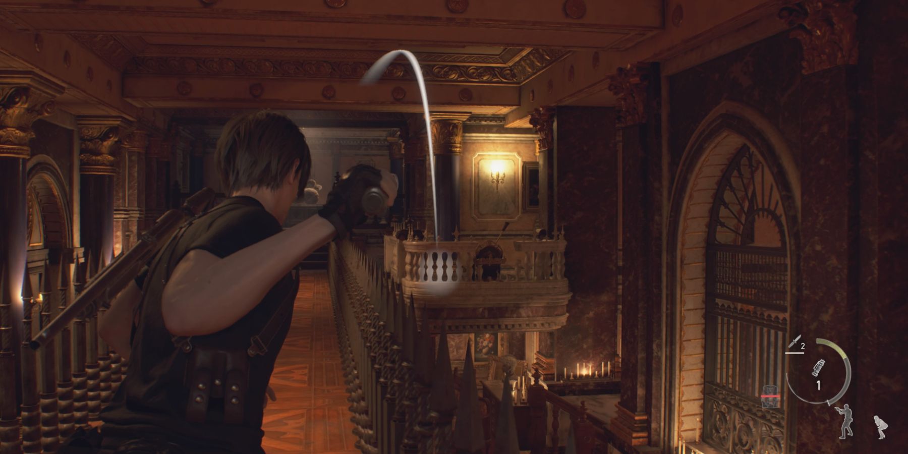 Leon throws a Flash Grenade in Resident Evil 4 remake