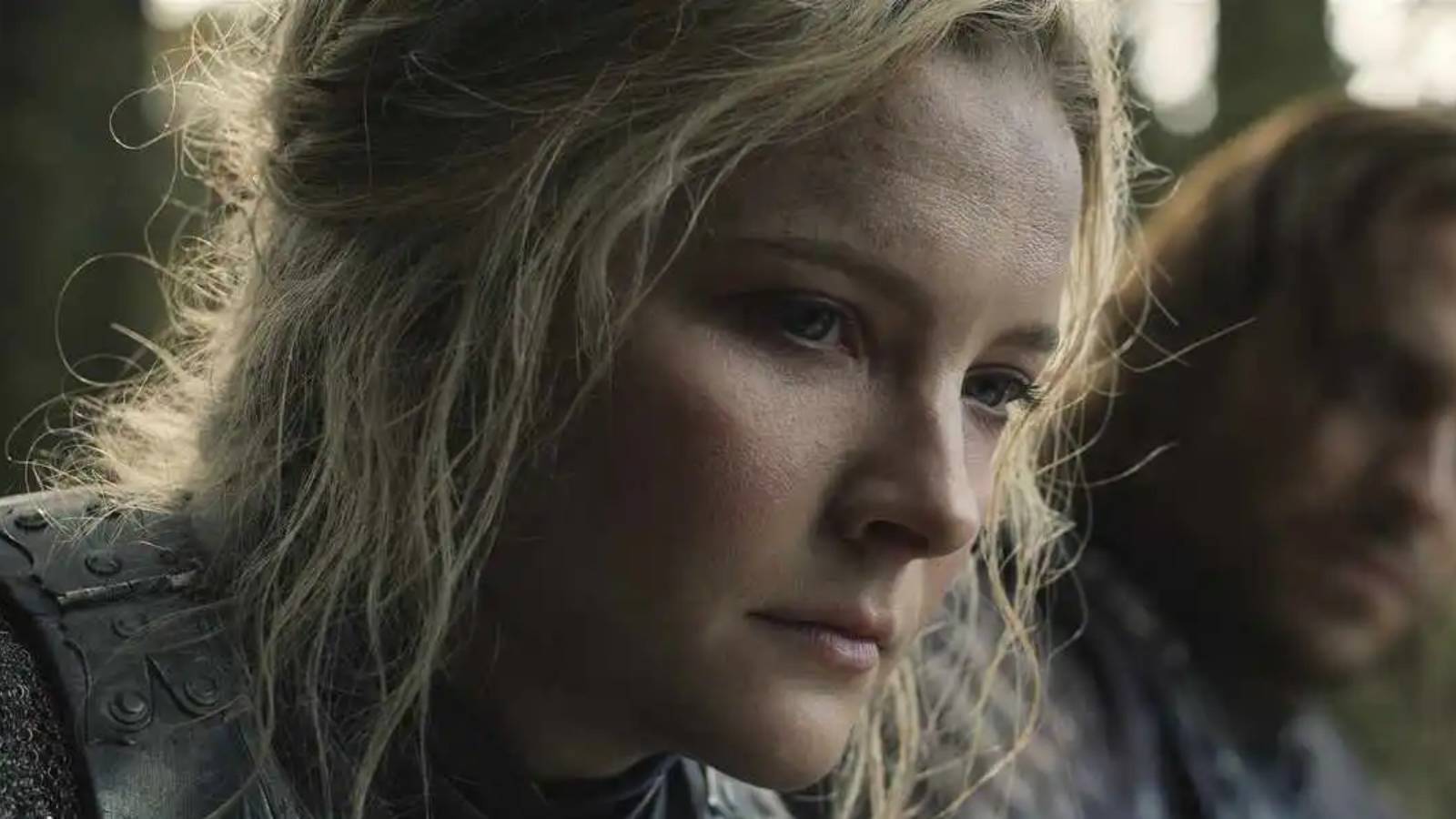 Lord of the Rings The Rings of Power Morfydd Clark as Galadriel looking sad