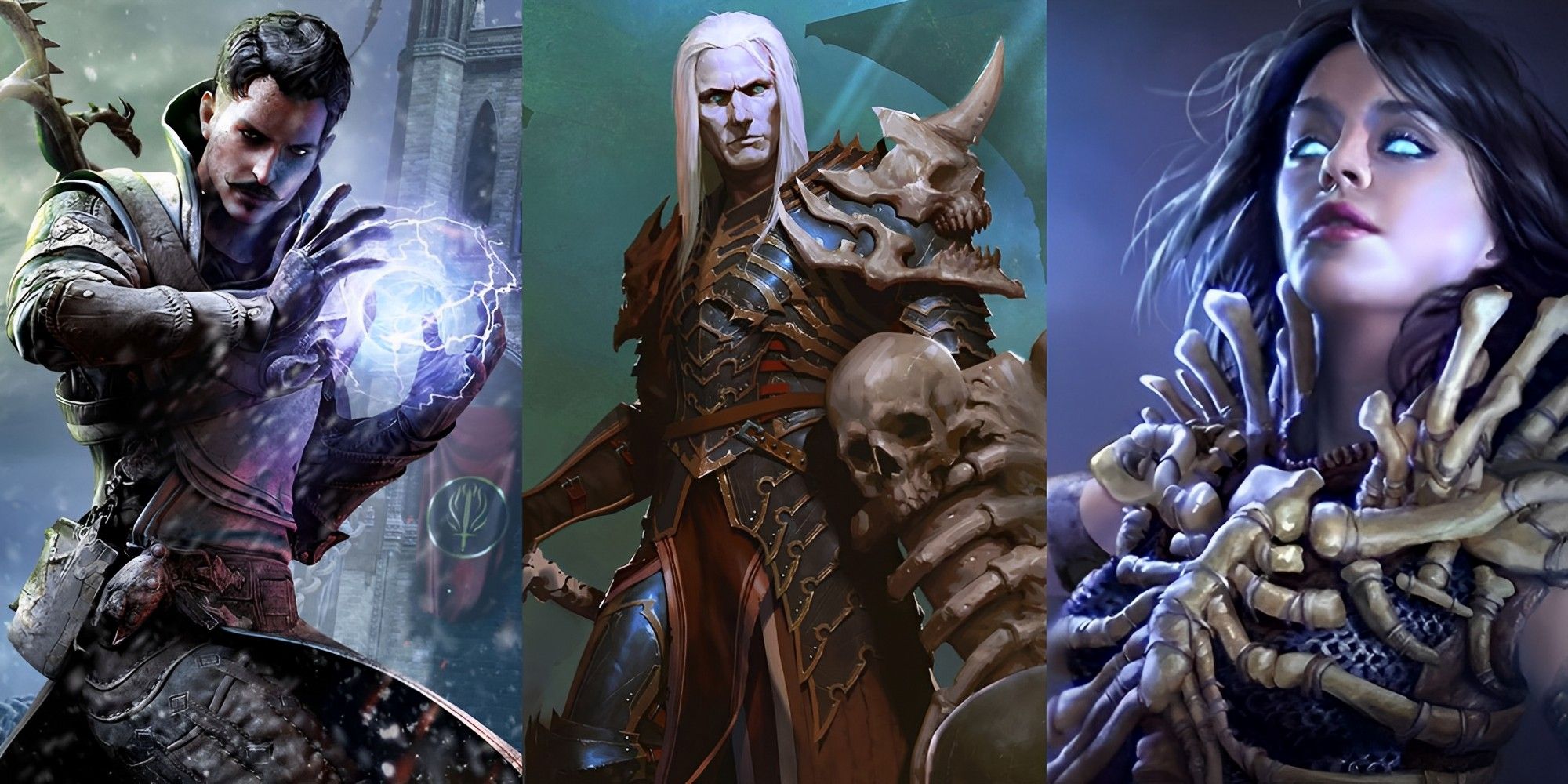 Necromancers from Dragon Age: Inquisition, Diablo 3, and Path of Exile standing beside each other