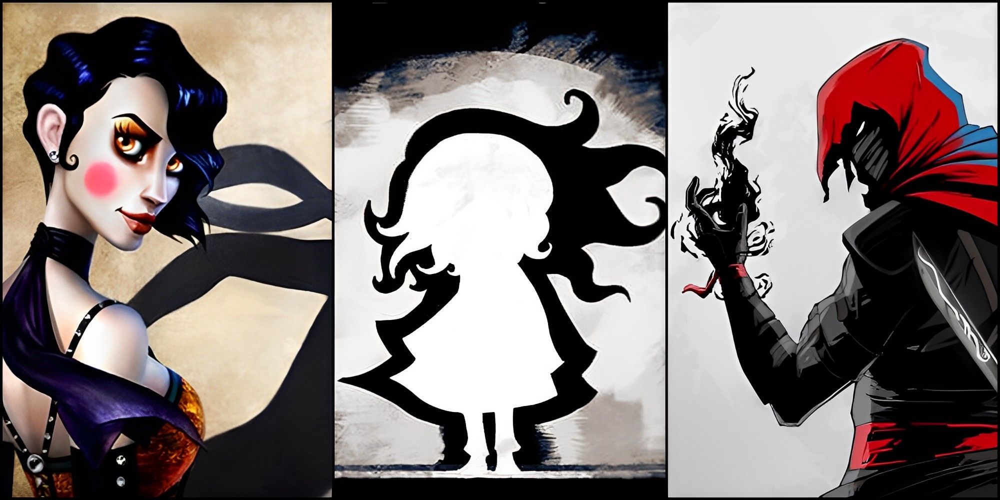 Characters and their shadows from Contrast, Shady Part of Me, and Aragami