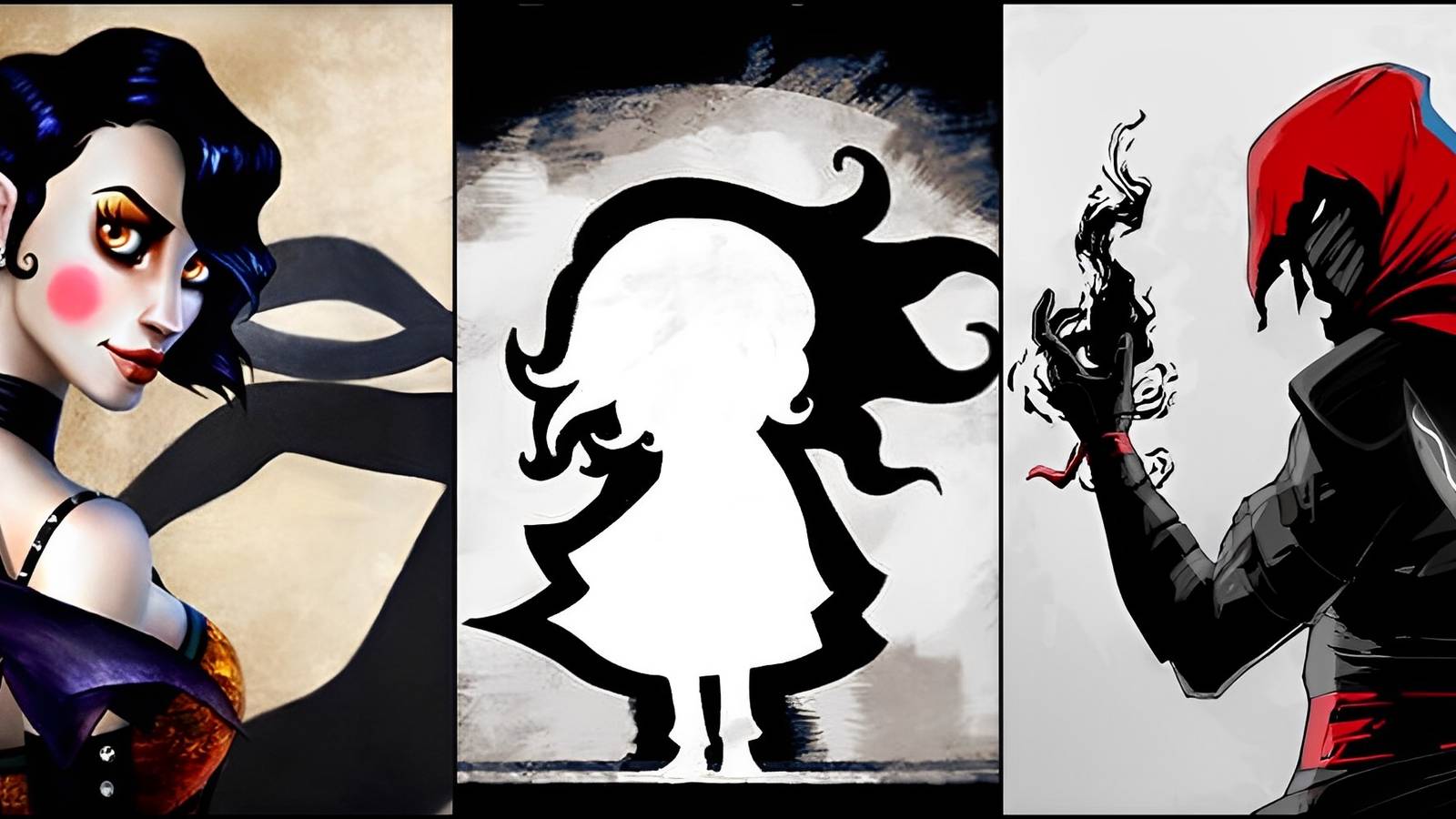 Characters and their shadows from Contrast, Shady Part of Me, and Aragami