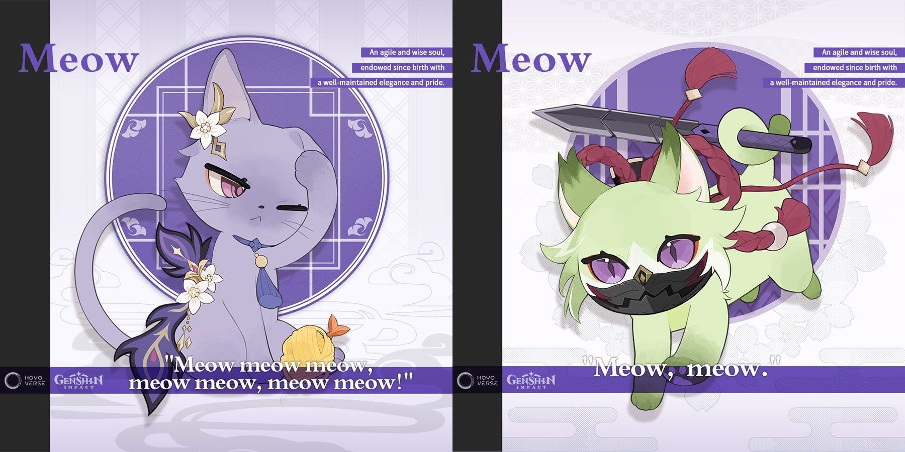 Genshin Impact cat versions of Keqing and Kuki Shinobu